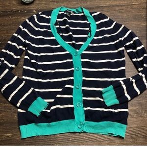 Forever 21 Navy & Teal Stripped Button Cardigan